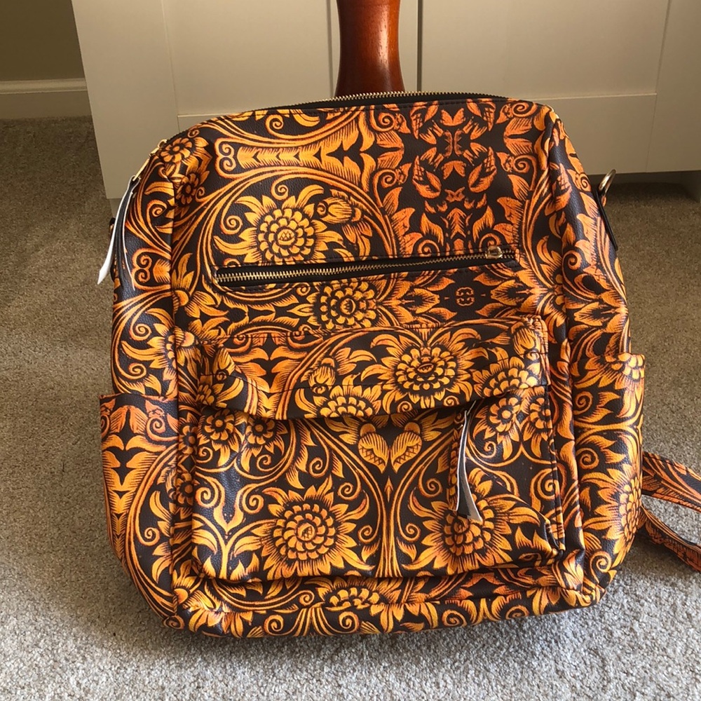 Floral Rust and Brown Backpack Vegan Leather Look Boho by Ella and Elly NWT!